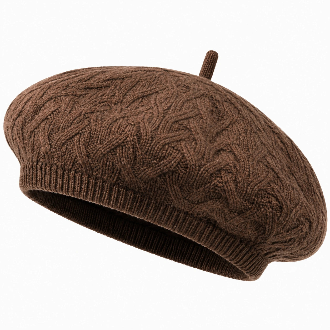 Béret taille unique en maille marron style tricot
