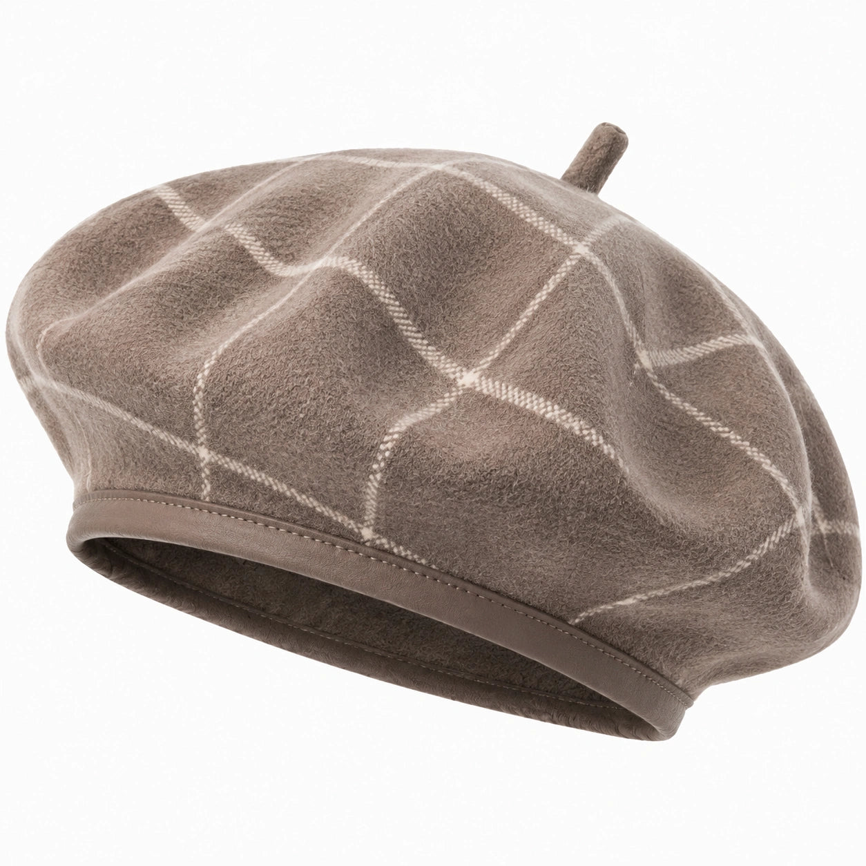 Béret taille unique en textile effet feutré marron à motif quadrillé pour usage quotidien
