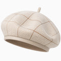Béret taille unique en tissu texturé beige à motif géométrique - couvre-chef décontracté