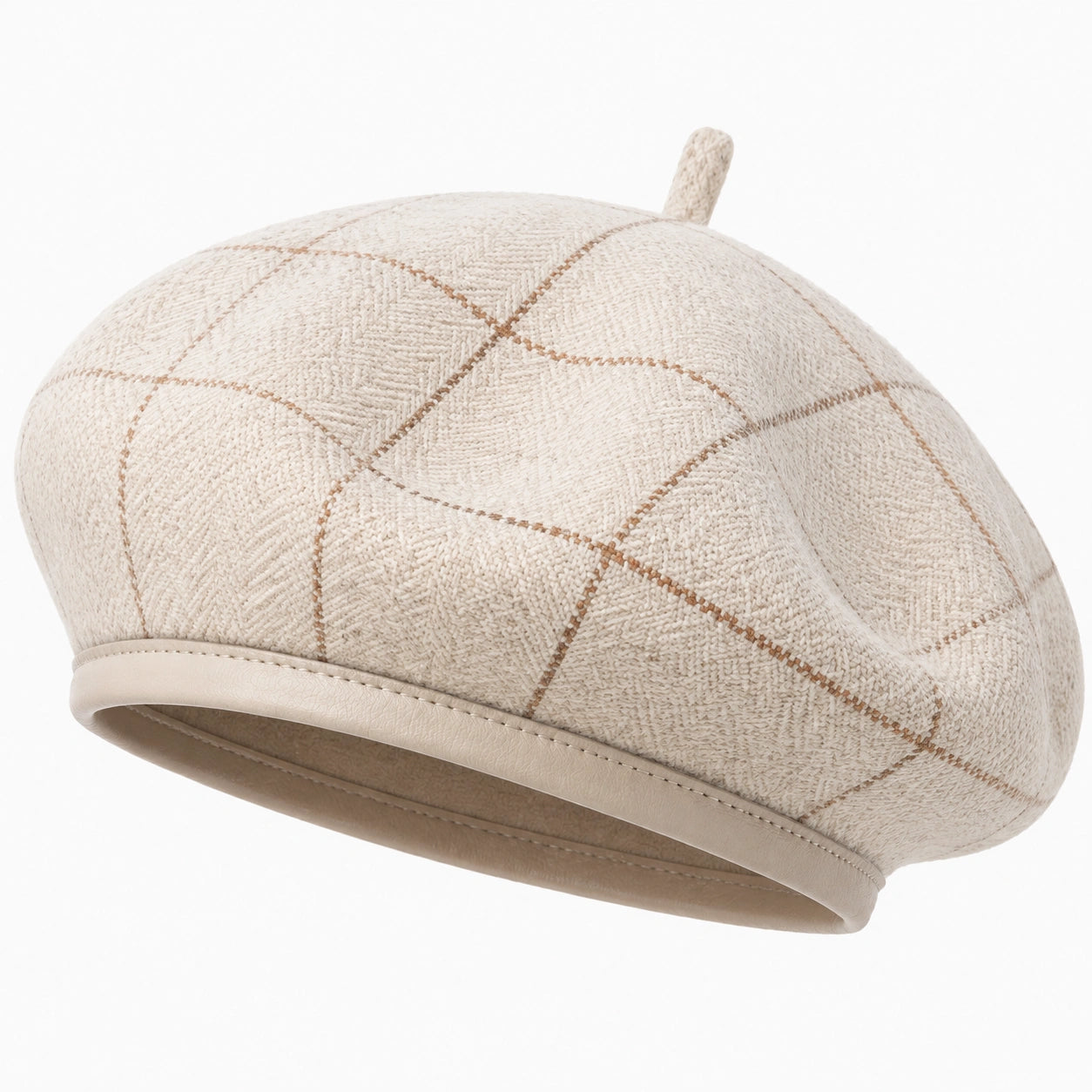 Béret taille unique en tissu texturé beige à motif géométrique - couvre-chef décontracté