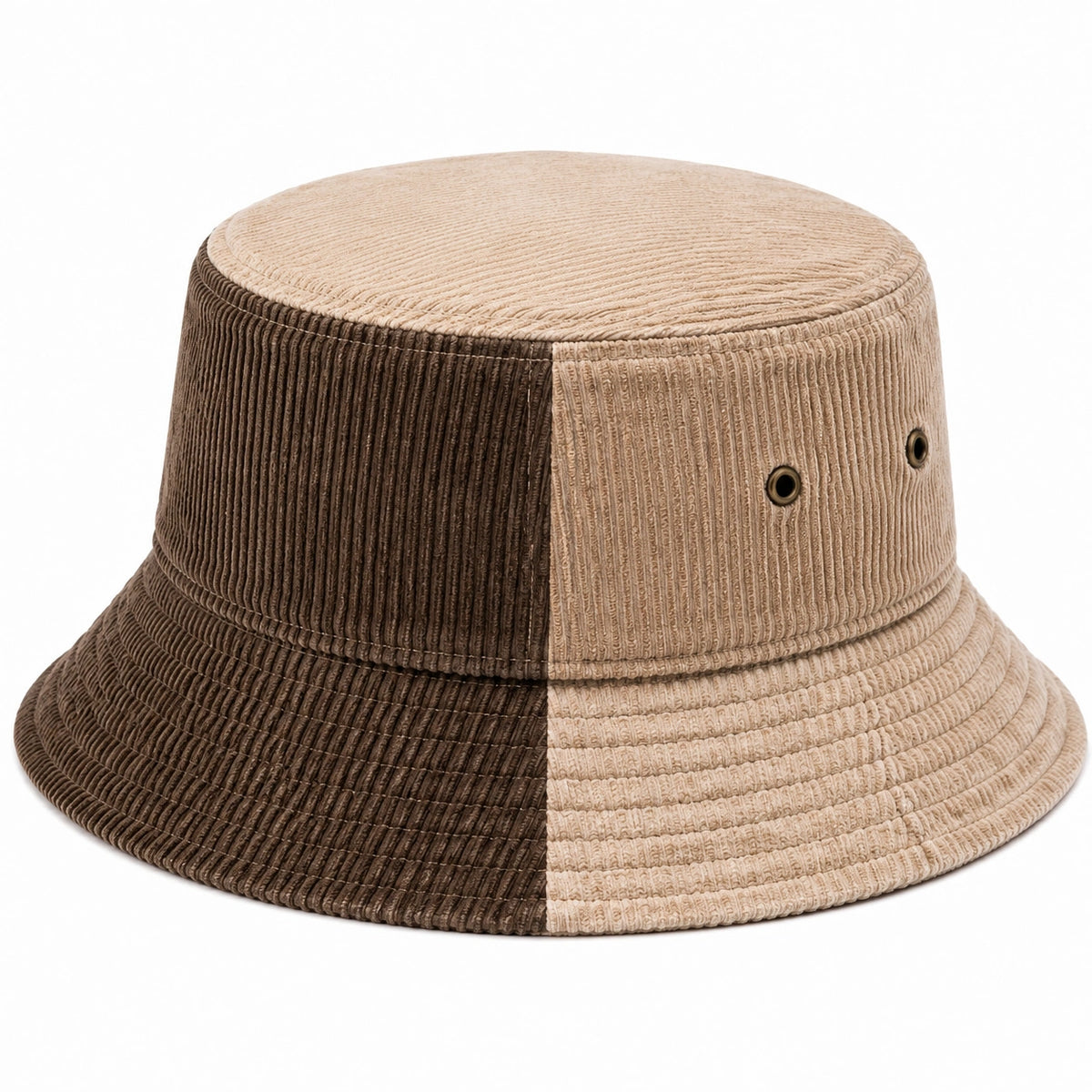 Chapeau bob taille unique en tissu côtelé beige et marron style bicolore décontracté