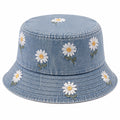 Chapeau bob taille unique en denim bleu à marguerites brodées pour usage quotidien