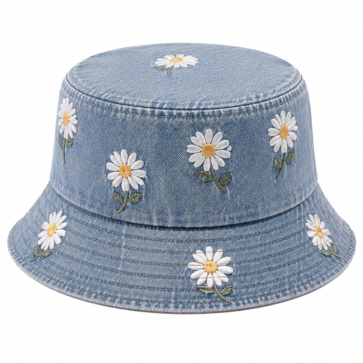 Chapeau bob taille unique en denim bleu à marguerites brodées pour usage quotidien