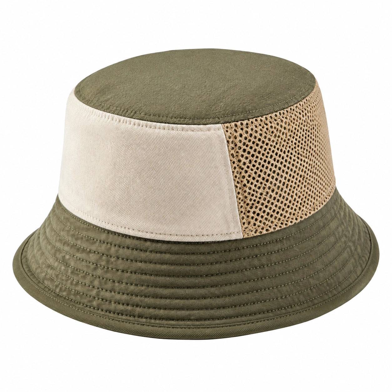 Chapeau bob taille unique en tissu vert kaki et beige avec empiècement tressé style décontracté