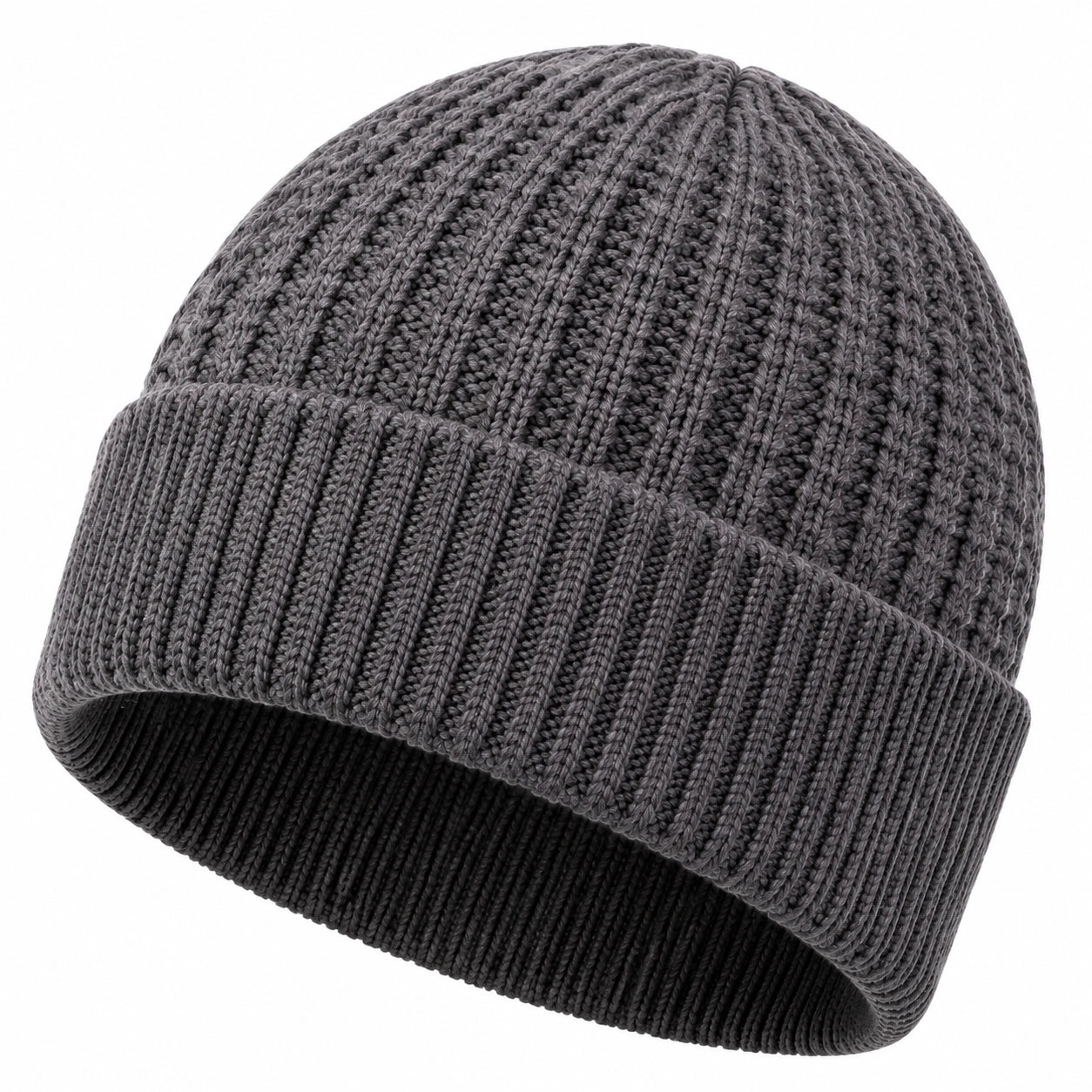 Bonnet taille unique en maille gris foncé à revers pour adulte
