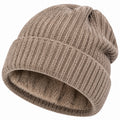 Bonnet en maille taille unique beige doublé polaire à revers