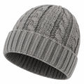Bonnet taille unique en maille grise torsadée à revers style classique