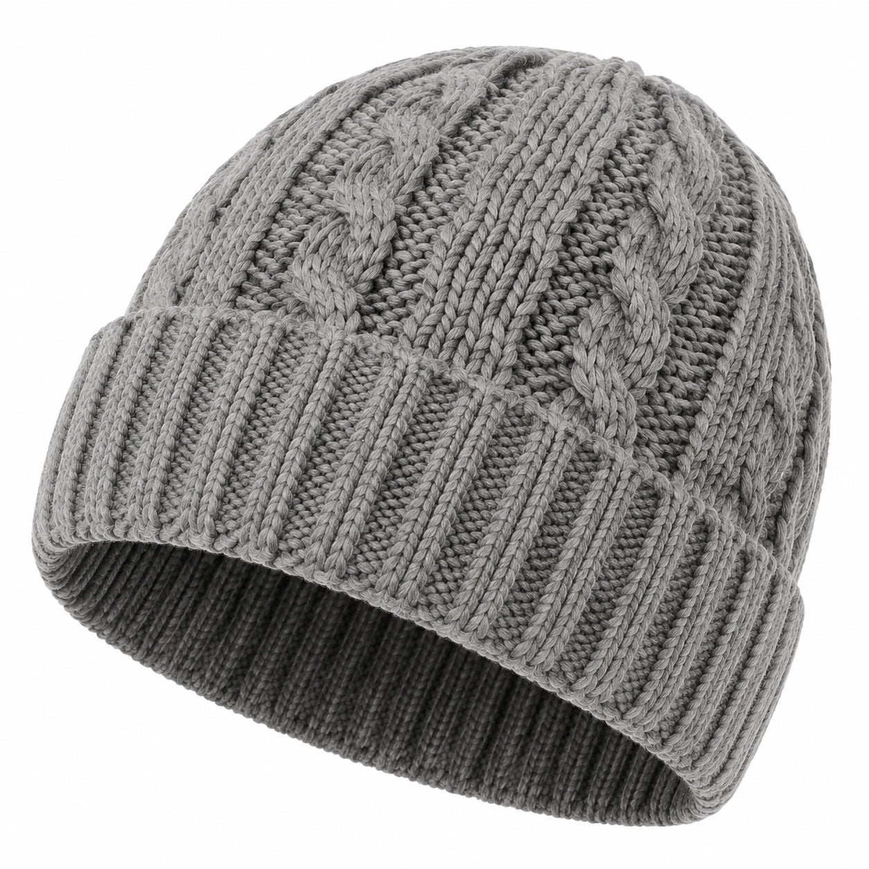 Bonnet taille unique en maille grise torsadée à revers style classique