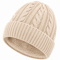 Bonnet taille unique en maille beige doublé polaire à torsades