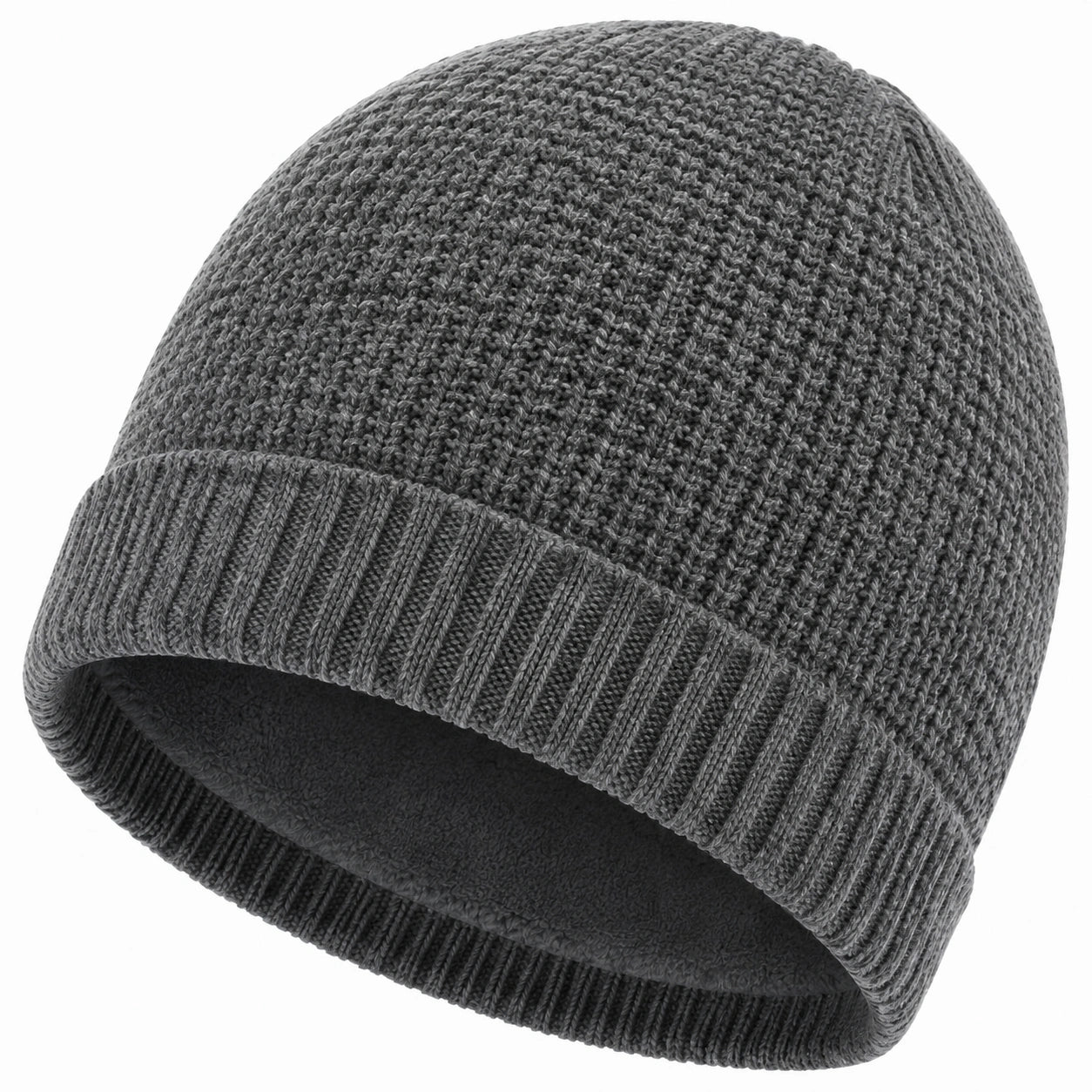 Bonnet unisexe taille unique en maille gris foncé doublé polaire pour hiver