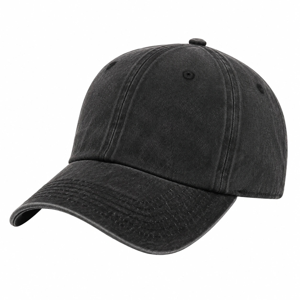 Casquette taille unique en coton noir délavé à visière courbée style décontracté