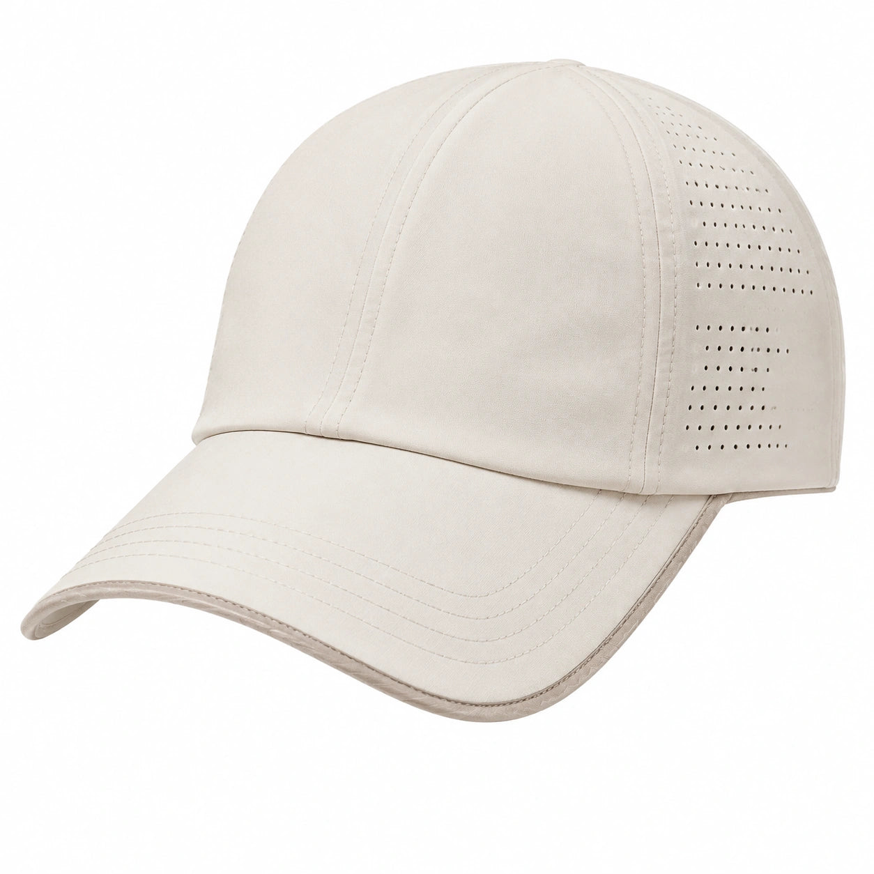 Casquette de baseball taille unique en textile beige à visière courbée respirante