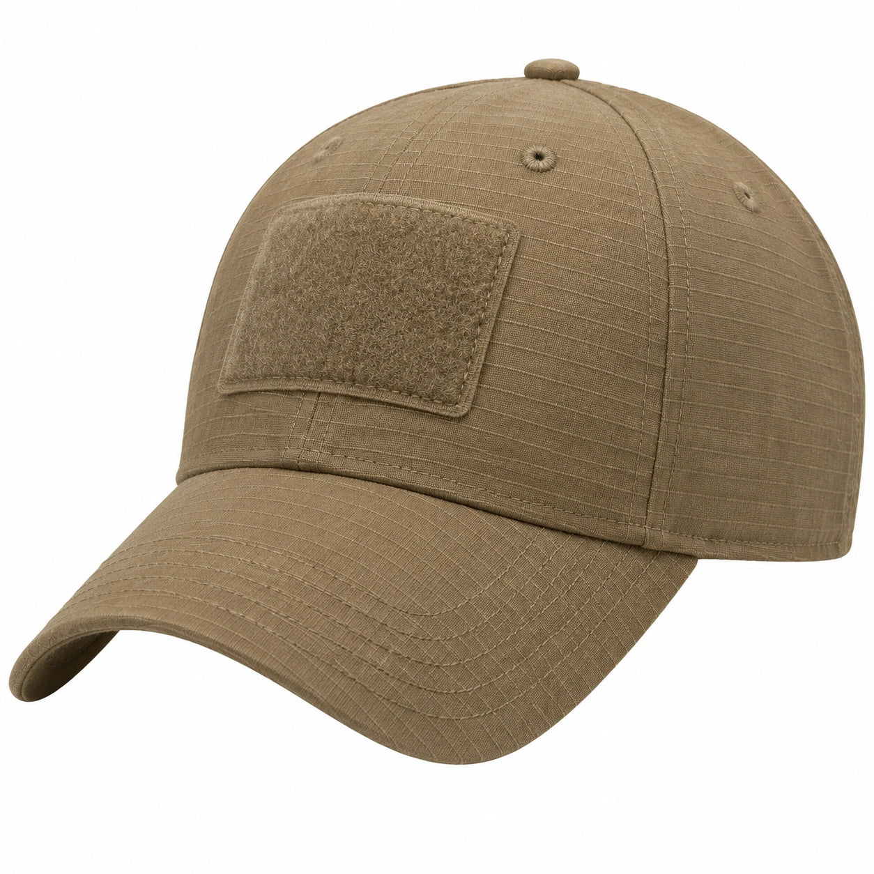 Casquette de baseball taille unique en tissu tissé kaki avec patch autoagrippant style utilitaire