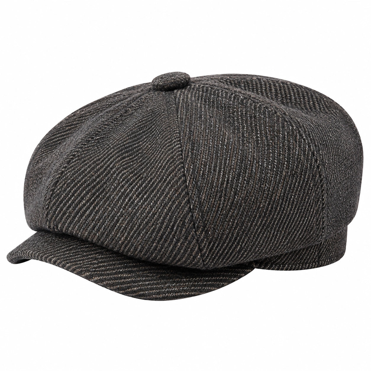 Casquette gavroche taille unique en tissu gris anthracite à chevrons style classique