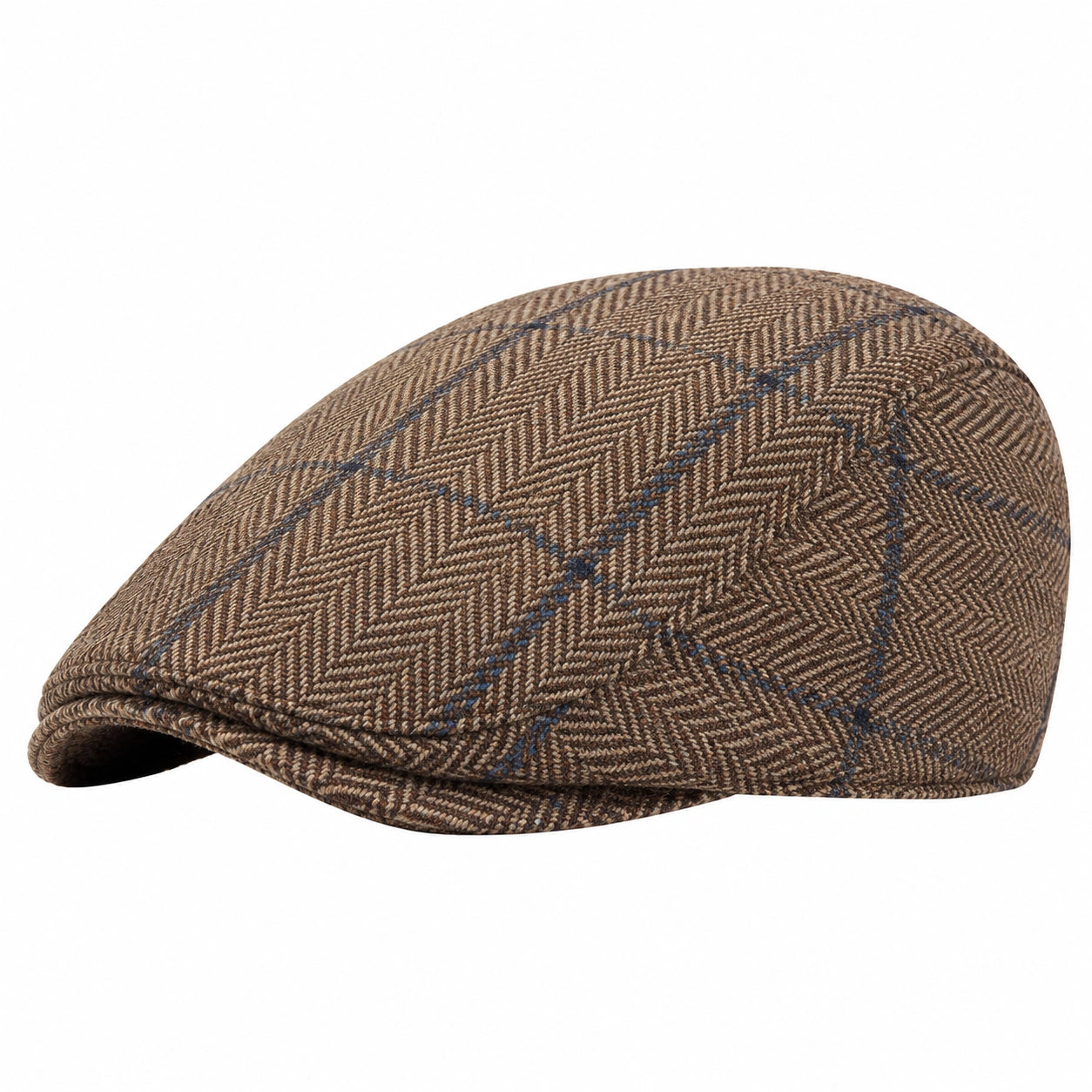 Casquette plate taille unique en tissu marron à carreaux style classique