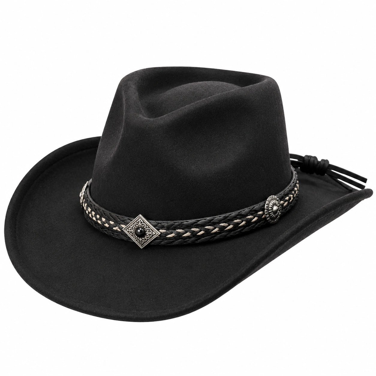 Chapeau cowboy taille unique noir en textile feutré style western réglable