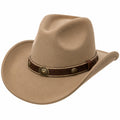 Chapeau cowboy taille unique en textile feutré beige avec bandeau décoratif